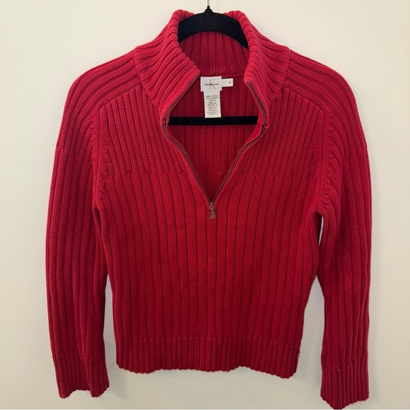 100% cotton Y2K Calvin Klein jeans Red quarter Zip Sweater - Picture 12 of 12